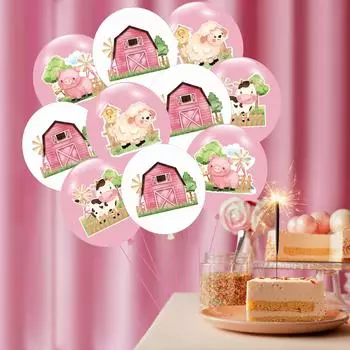 Pink Farm Animals Balloon Bundle Girls Birthday Party Decoration Farm Animal Birthday Balloon Farm Themed Latex Balloon Decor as picture