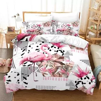 Pink flamingo Bedding Set Single Twin Full Queen King Size Flamingo Bed Set Aldult Kid Bedroom Duvetcover Sets 3D Anime 013 EU single(135x200cm)