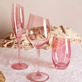 Pink Flamingo Slanted Champagne Wine Glasses Water Cup Set Crystal Light Luxury Retro Goblet Home High-Value Bordeaux Wine Glass 1PCS