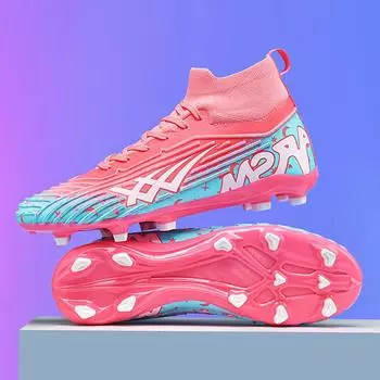 Розовые футбольные бутсы для мужчин, высокие футбольные бутсы FG, мужские профессиональные легкие футбольные бутсы для занятий на открытом воздухе с искусственной травой 35