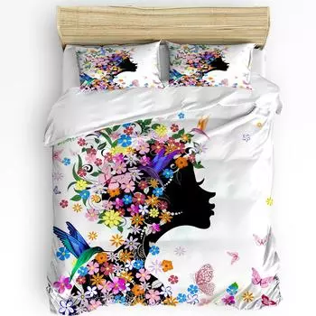 Pink Girl Flower Butterfly Duvet Cover Bed Bedding Set Home Textile Quilt Cover Pillowcases Bedroom Double Bedding Set No Sheet EU single(135x200cm)