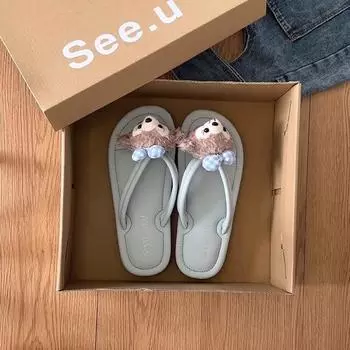 Pink girl heart beautiful cartoon cute Shirley Mei flip-flops female summer wear new thick-bottomed cool slippers 35