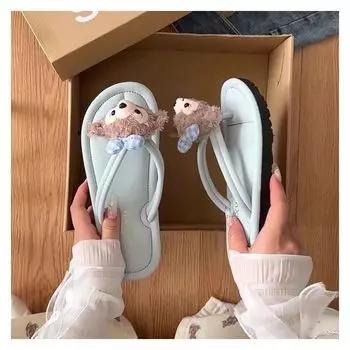 Pink girl heart beautiful cartoon cute Shirley Mei flip-flops women summer wear 2025 new thick-bottomed cool slippers 35 синий