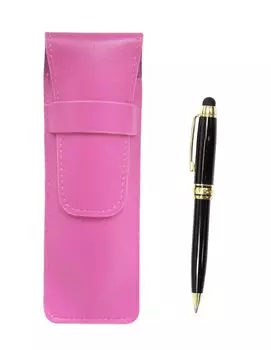 Pink grain leather pencil case smartphone touch metal mini retro rotating ballpoint pen set SASP-TK66A