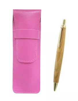 Pink grained leather pen case and retro maple wood ballpoint pen set (SASP-HS47S)