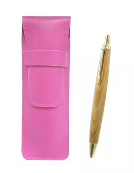 Pink Grained Leather Pen Case with Maple Wood Barrel Retro Ballpoint Pen Set 2-Pack (SASP-HS47S-2)