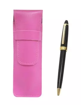 Pink Grained Leather Pen Case with Neo Ballpoint Pen Black Two-pack D-600 Set, (SASP-600B-B-2)
