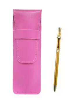 Pink Grained Leather Pen Case with Slim 60 Gold Ballpoint Pen Set 2-Pack (SASP-SV60KBP-2)