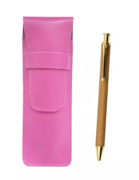 Pink grained leather pencil case bamboo pattern ballpoint pen set SASP-FB300CB