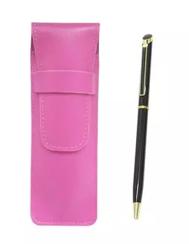 Pink grained leather pencil case epoxy rotating ballpoint pen set black SASP-WD002-B