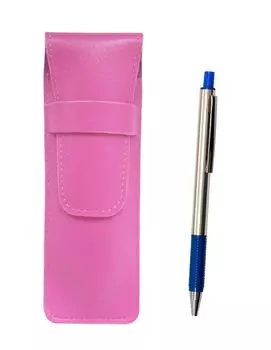 Pink grained leather pencil case FB325 aluminum straight knock ballpoint pen set blue SASP-FB325-L