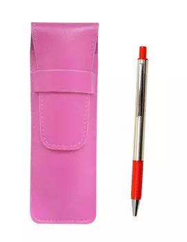 Pink grained leather pencil case FB325 aluminum straight knock ballpoint pen set red SASP-FB325-R