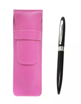 Pink grained leather pencil case Lasting piece metal rotary ballpoint pen set Black SASP-TK23-B
