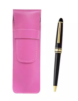 Pink grained leather pencil case metal ring cap sliding retro pen set SASP-8838B