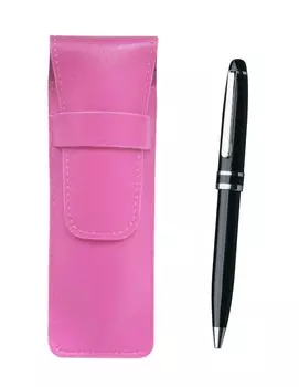 Pink grained leather pencil case Midnight rotating ballpoint pen set black SASP-SA2002BP-B