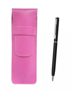 Pink grained leather pencil case slim rotary ballpoint pen set black SASP-PD04-B