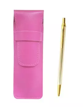 Pink grained leather pencil case Z66 whole body gold hexagonal knock metal ballpoint pen set SASP-Z66KB