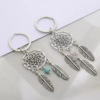 Pink/Green Gift Key Chain Feather Catcher Dreamcatcher Style Vintage Tassels Wind Key Chain Beads зелёный