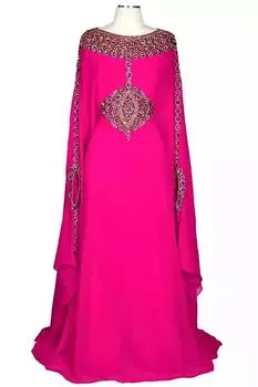 Pink Handmade Moroccan Farasha Kaftan Dubai Stylish Georgette Abaya Gown Dress XS розовый
