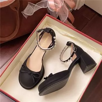 Pink high-end bag head thick high-heeled sandals women s new summer wear with skirt Mary Jane shoes 34