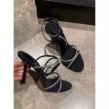 Pink high-heeled sandals fairy wind sandals female 2025 spring and summer new rhinestone cross-strap stiletto high heels 34