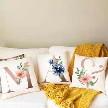 Pink Initials A B C Pillowcase Alphabet Flowers Home Sofa Decor Cushion Cover Living Room Bedroom Bed Decorative Pillow Cover
