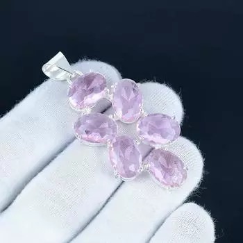 Pink Kunzie Gemstone Pendant 925 Sterling Silver- Handmade Design, Everyday Wear Jewelry, Unique Pink Kunzie Pendant Gift For Mom 2.5 розовый