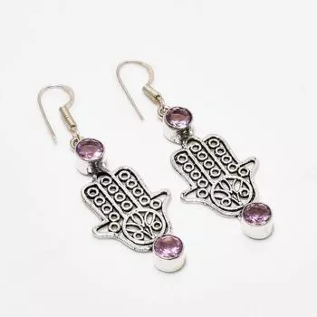 Ювелирные серьги ручной работы с розовым кунцитом, посеребренные 925 пробы, 2,08 дюйма