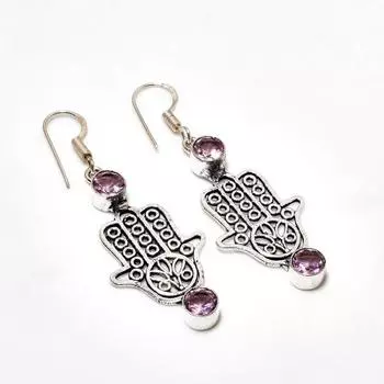 Ювелирные серьги ручной работы с розовым кунцитом, посеребренные 925 пробы, 2,08 дюйма