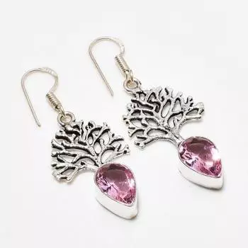 Ювелирные серьги ручной работы с розовым кунцитом, посеребренные 925 пробы, 1,89 дюйма