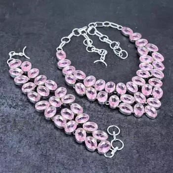 Pink Kunzite Gemstone Handmade 925 Sterling Silver Jewelry Set o2n82