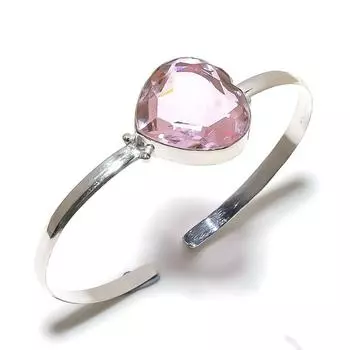 Pink Kunzite Gemstone Handmade 925 Sterling Silver Cuff Bangle Adjustable W8k49