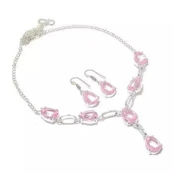 Pink Kunzite Gemstone Handmade 925 Sterling Silver Jewelry Set m0b90
