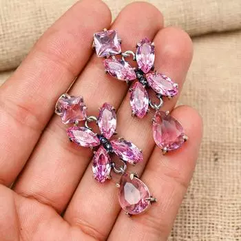 Pink Kunzite Gemstone Handmade Solid 925 Sterling Silver Earring Jewelry Gift For Love