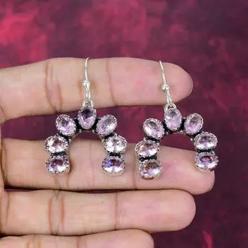 Pink Kunzite Jewelry, 925 Solid Sterling Silver Earrings, Handmade Gemstone Jewelry Earrings For Memorial Day 1.85 Inches