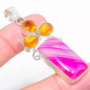 Pink Lace Agate, Citrine Gemstone 925 Sterling Silver Jewelry Pendant 2.52 Y9L02 розовый