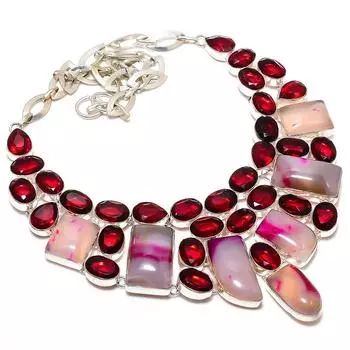 Ювелирное ожерелье из серебра 925 пробы с розовым кружевным агатом и гранатом 18 дюймов j2p94 розовый