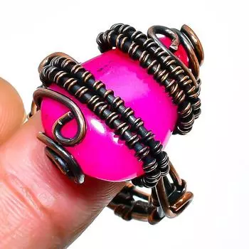 Ювелирное кольцо ручной работы с розовым кружевным агатом и медной проволокой, размер 11