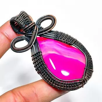 Pink Lace Agate Gemstone Handmade Copper Wire Wrap Jewelry Pendant 2.56 2.56 розовый