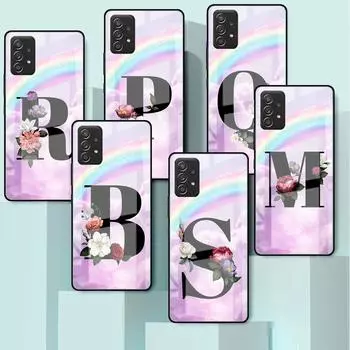 Pink Letters M S R Glass Case For Samsung Galaxy A52 A71 A50 A51 A70 A21s A31 A72 A10 A12 A30 A22 5G Phone Cover Samsung A53 5G