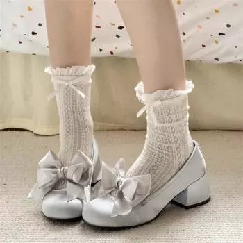 Pink Lolita Mary Janes Shoes Women Japanese Princess Kawaii High Heels Shoes Female Sweet Bow French Vintage Platform Shoes 2024 35 розовый