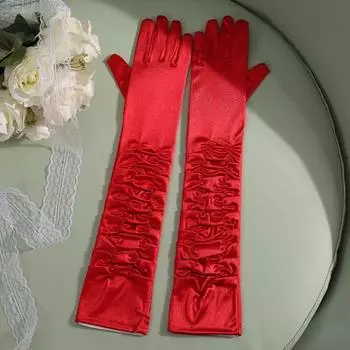Pink Long MiuMiu Bag Finger Gloves Satin Weddings Stage Party Birthday Photo Heattech Arm Sleeves Red One size