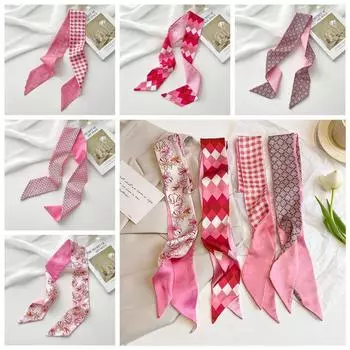 Pink Long Scarf Ribbon Headband Scarf Hair Band Simple Printed Scarf Female D