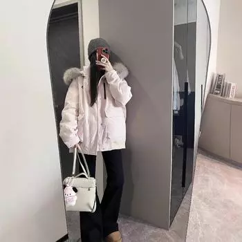 Pink loose and thin tooling down cotton clothes women s 2024 winter new design sense couple thickened pie overcome S recommended 80-57.5kg розовый