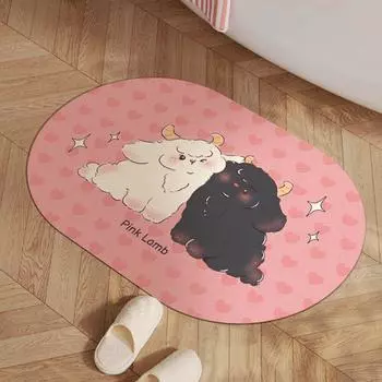 Розовая Любовь Мультяшный Милый Бытовой Коврик для Двери Туалета Быстросохнущий Нескользящий Впитывающий Коврик Коврик для Ног в Ванную Туалет 40 * 60CM [Crystal Fleece]