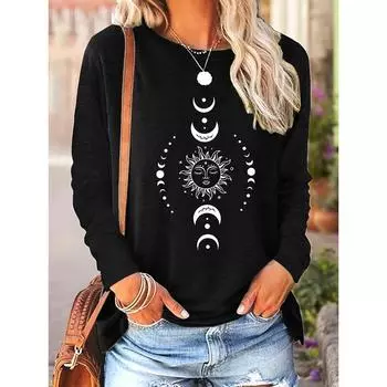 Pink Love Letter Lip Print T Shirt Crew Women s Autumn Winter Long Sleeved Black T-shirt Loose Comfortable S