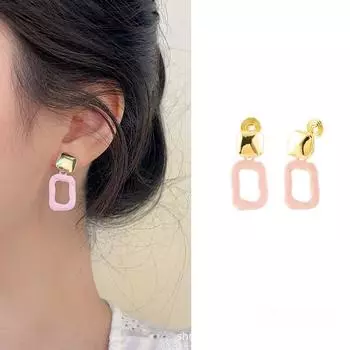 Розовые металлические квадратные милые простые серьги без пирсинга, серьги-спираль от комаров