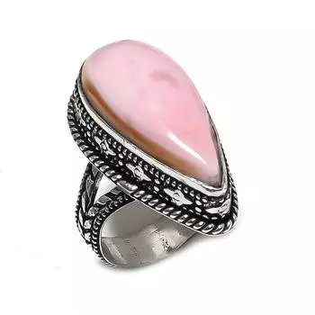 Pink Opal Gemstone Handmade 925 Sterling Silver Jewelry Ring Size 9 r2M65