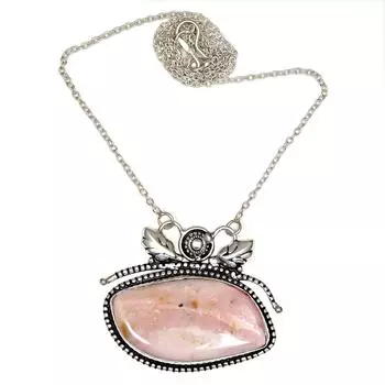Pink Opal Gemstone Mother s Day Handmade Silver Jewelry Necklace 20 in