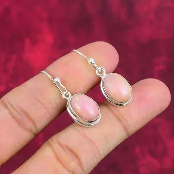 Pink Opal Handmade Gemstone Earrings, 925 Solid Sterling Silver Earrings Unique Design Jewelry, For Women